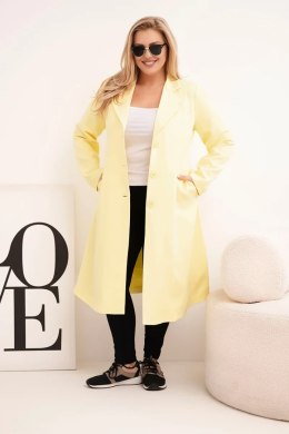 Płaszcz damski Plus Size klasyczny z guzikami i kołnierzem żółty