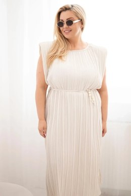 Sukienka damska Plus Size wiskozowa plisowana z wiązaniem beźowa