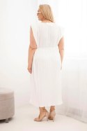 Sukienka damska Plus Size wiskozowa plisowana z wiązaniem ecru