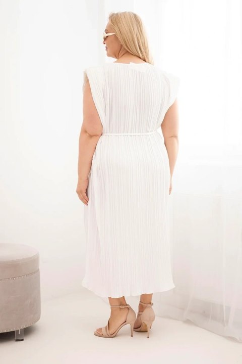 Sukienka damska Plus Size wiskozowa plisowana z wiązaniem ecru