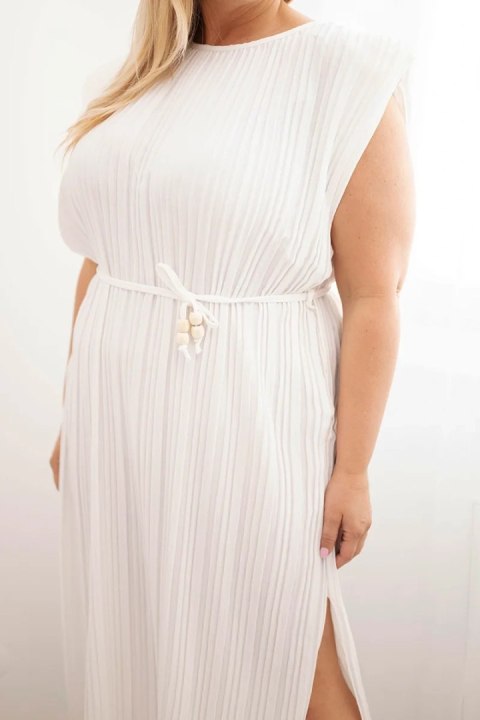 Sukienka damska Plus Size wiskozowa plisowana z wiązaniem ecru
