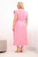 Sukienka damska Plus Size wiskozowa plisowana z wiązaniem jasno różowa