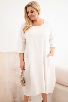 Sukienka damska Plus Size wiskozowa z kieszeniami krótki rękaw beżowa