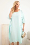 Sukienka damska Plus Size wiskozowa z kieszeniami krótki rękaw miętowa