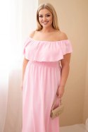 Sukienka damska Plus Size z falbaną i elastyczną talią cukierkowy róż