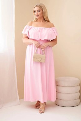 Sukienka damska Plus Size z falbaną i elastyczną talią cukierkowy róż