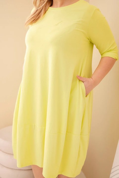 Sukienka damska bawełniana Plus Size z podwijanym rękawem i kieszeniami pistacjowa