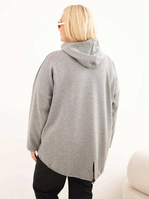 Bluza damska Plus Size masełko z kapturem i kieszenią kangurką grafitowy melanż