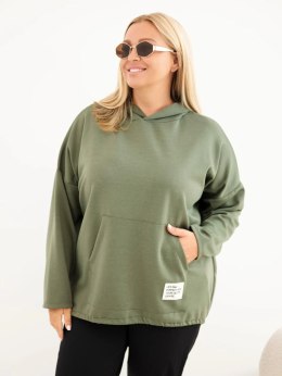 Bluza damska Plus Size masełko z kapturem i kieszenią kangurką khaki