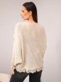 Sweter damski asymetryczny z koronkową wstawką beżowy
