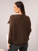 Sweter damski asymetryczny z koronkową wstawką brązowy