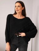 Sweter damski asymetryczny z koronkową wstawką czarny