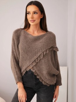 Sweter damski asymetryczny z koronkową wstawką fango
