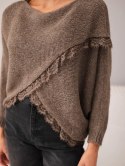 Sweter damski asymetryczny z koronkową wstawką fango