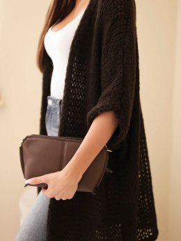 Sweter damski oversize o luźnym splocie bez zapięcia brązowy