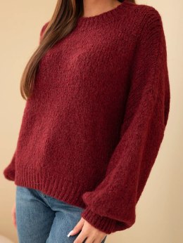 Sweter damski oversize z okrągłym dekoltem i ściągaczem bordowy