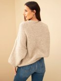 Sweter damski oversize z okrągłym dekoltem i ściągaczem ciemny beżowy