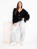 Sweter damski z frędzlami i ozdobnymi guzikami czarny