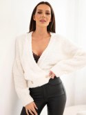 Sweter damski z moherem kopertowy z ozdobnymi guzikami ecru