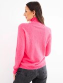 Sweter damski z półgolfem i długim rękawem różowy