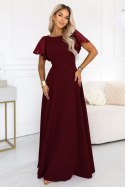 694-3 MIRELLA Elegancka rozkloszowana sukienka maxi z cekinowymi rękawami - bordowa Numoco