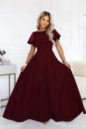694-3 MIRELLA Elegancka rozkloszowana sukienka maxi z cekinowymi rękawami - bordowa Numoco
