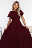 694-3 MIRELLA Elegancka rozkloszowana sukienka maxi z cekinowymi rękawami - bordowa Numoco