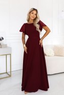 694-3 MIRELLA Elegancka rozkloszowana sukienka maxi z cekinowymi rękawami - bordowa Numoco