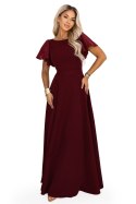 694-3 MIRELLA Elegancka rozkloszowana sukienka maxi z cekinowymi rękawami - bordowa Numoco
