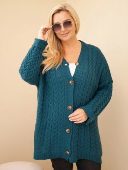 Kardigan damski Plus Size z guzikami i wzorem warkoczowym morski