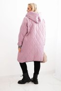 Kurtka damska Plus Size pikowana z kapturem i sportowymi mankietami ciemno różowa