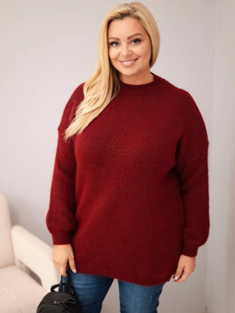 Sweter damski Plus Size o luźny kroju z długim rękawem bordowy