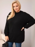 Sweter damski Plus Size o luźny kroju z długim rękawem czarny