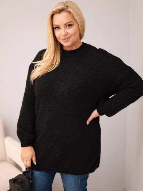 Sweter damski Plus Size o luźny kroju z długim rękawem czarny