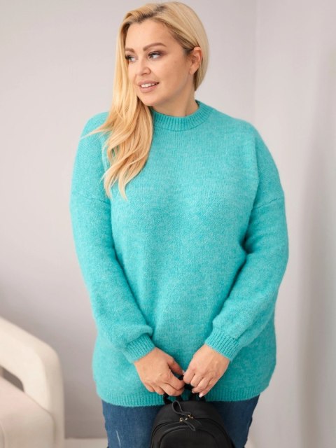 Sweter damski Plus Size o luźny kroju z długim rękawem miętowy