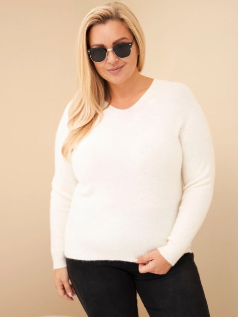 Sweter damski Plus Size z baby alpaki z długim rękawem ecru