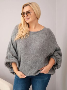 Sweter damski Plus Size z dodatkiem wełny o luźnym fasonie ciemnoszarym