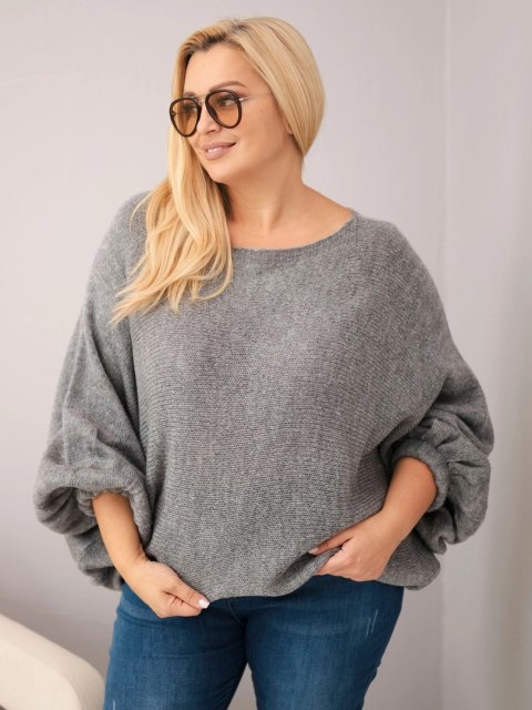 Sweter damski Plus Size z dodatkiem wełny o luźnym fasonie ciemnoszarym