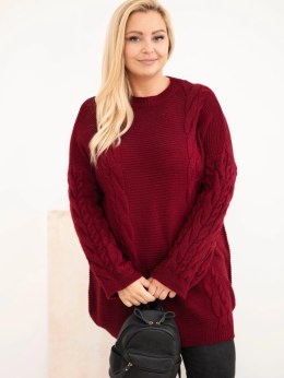 Sweter damski Plus Size z warkoczowym wzorem bordowy