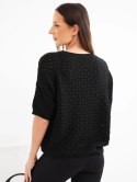 Sweter damski bawełniany ażurowy z krótkim rękawem czarny