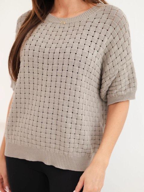 Sweter damski bawełniany ażurowy z krótkim rękawem fango