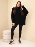Sweter damski oversize z dodatkiem wełny z golfem i szerokimi rękawami czarny