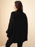 Sweter damski oversize z dodatkiem wełny z golfem i szerokimi rękawami czarny