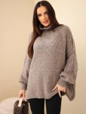 Sweter damski oversize z dodatkiem wełny z golfem i szerokimi rękawami fango