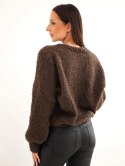Sweter damski z moherem kopertowy z ozdobnymi guzikami brązowy