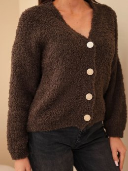 Sweter damski z moherem z ozdobnymi guzikami brązowy