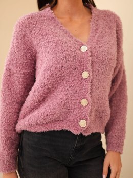 Sweter damski z moherem z ozdobnymi guzikami ciemny różowy