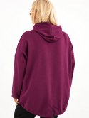 Bluza damska Plus Size masełko z kapturem i kieszenią kangurką śliwkowa
