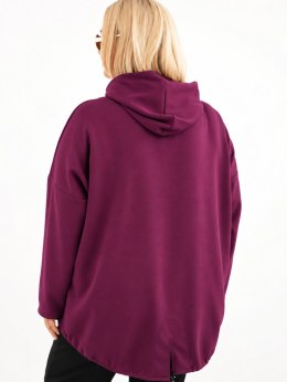Bluza damska Plus Size masełko z kapturem i kieszenią kangurką śliwkowa