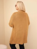 Kardigan damski Plus Size z guzikami i wzorem warkoczowym camelowy